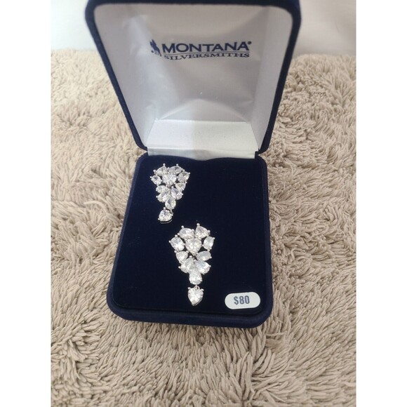 Spur of the Moment Earrings | Montana Silversmiths Montana Silversmiths Tringle Large Crystal Dangle Stud Earrings Set  +Box EC $80